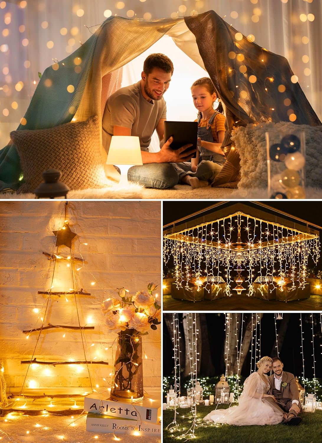 Minetom 100 LED String Lights - 39.5 Ft USB Plug in Twinkle Fairy Lights with 8 Modes and Remote, Indoor String Lights for Bedroom Classroom Christmas Tree Party Wedding Decorations, Warm White-6