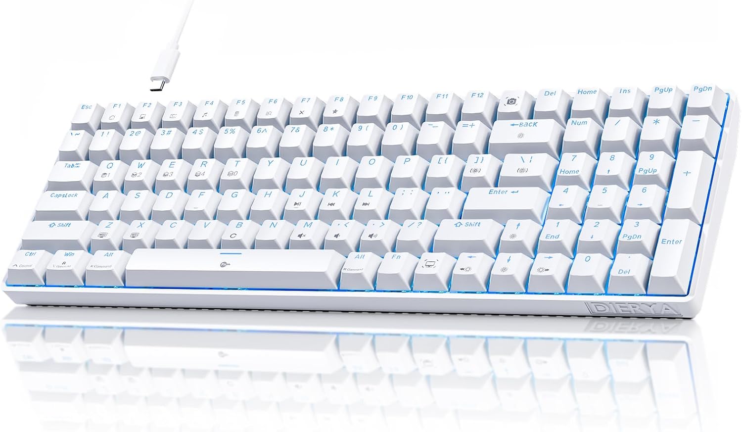 DIERYA DK98SE Gaming Keyboard,Wired Mechanical Keyboard with Tactile Brown Switches,USB-C Cable for PC Windows Gamers and Typists,White-0