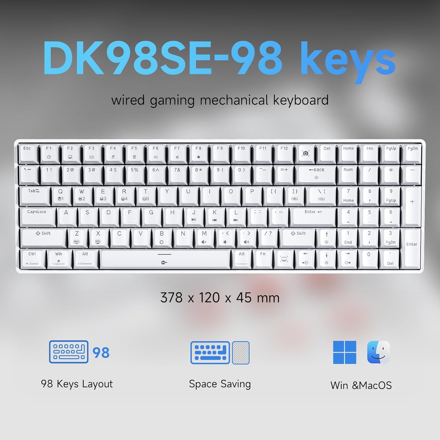 DIERYA DK98SE Gaming Keyboard,Wired Mechanical Keyboard with Tactile Brown Switches,USB-C Cable for PC Windows Gamers and Typists,White-1