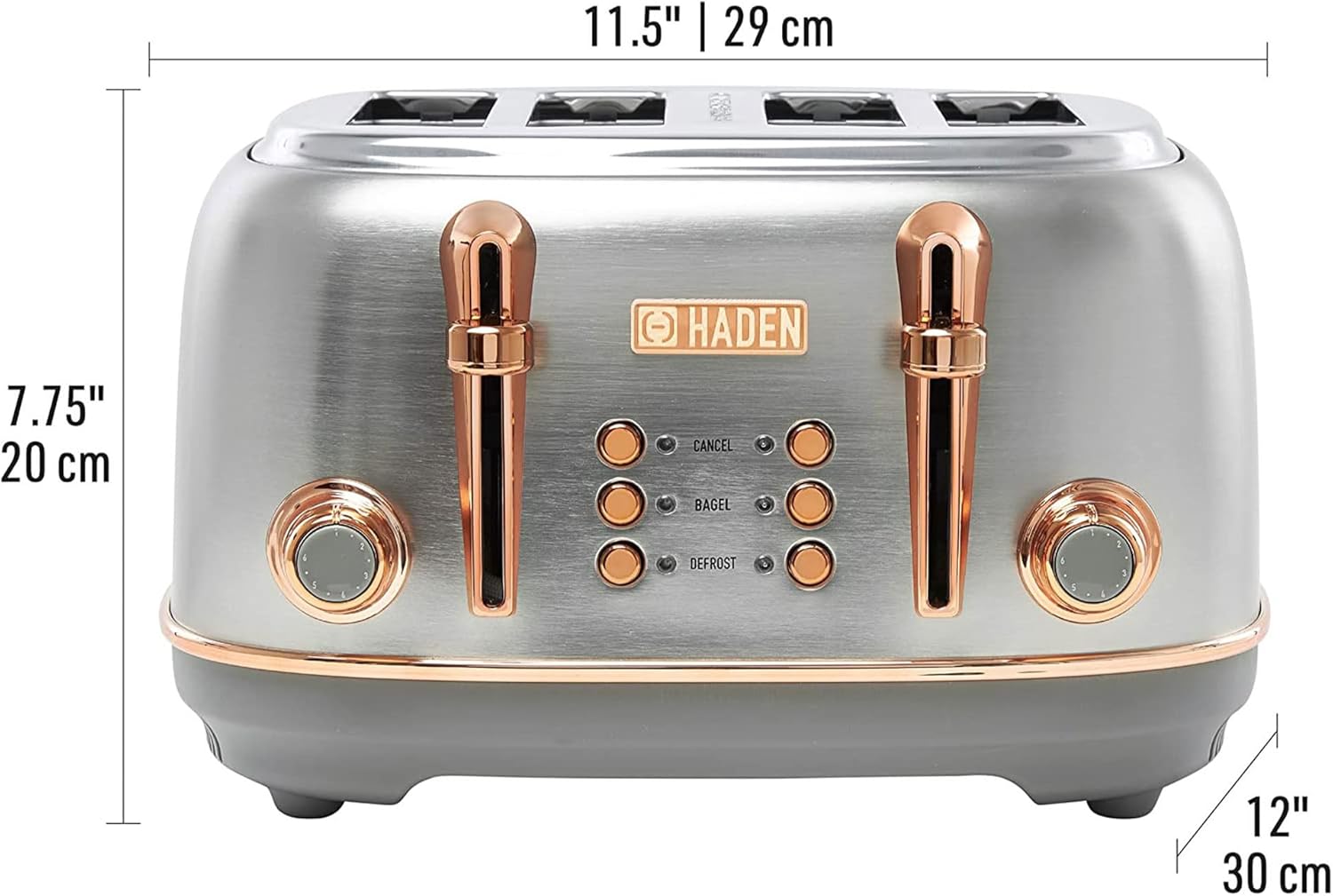 Haden Heritage 4 Slice Wide Slot Stainless Steel Toaster Bundled with 1.7 Liter Stainless Steel Electric Water Kettle, Steel & Copper-3