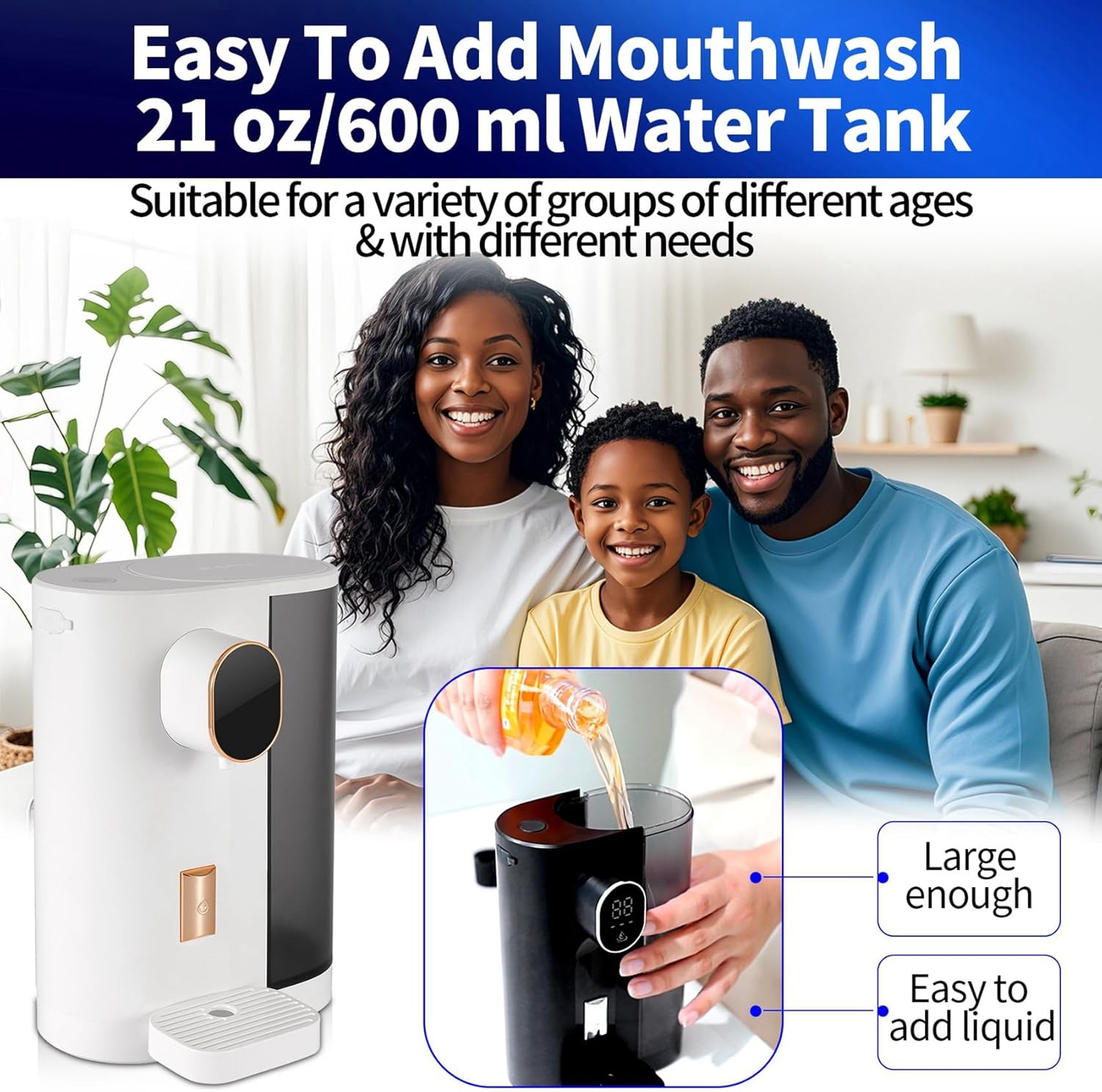 Automatic Mouthwash Dispenser for Bathroom, 4 Gear, 21 Oz, LED Display, Rechargeable Mouthwash Dispenser Container with Magnetic Cups Countertop/Wall Mounted Bathroom Accessories-Navyblue-3