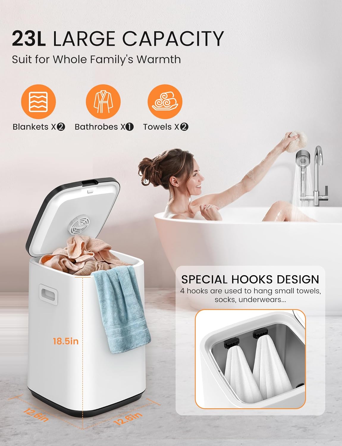 MEKO Towel Warmers for Bathroom, 23L Luxury Hot Towel Heater, Blanket Warmer Bucket, LED Display, Up to 24 Hours Delay, 3 Heating Modes and Child Lock for Oversize Bathrobes PJ's and More-3