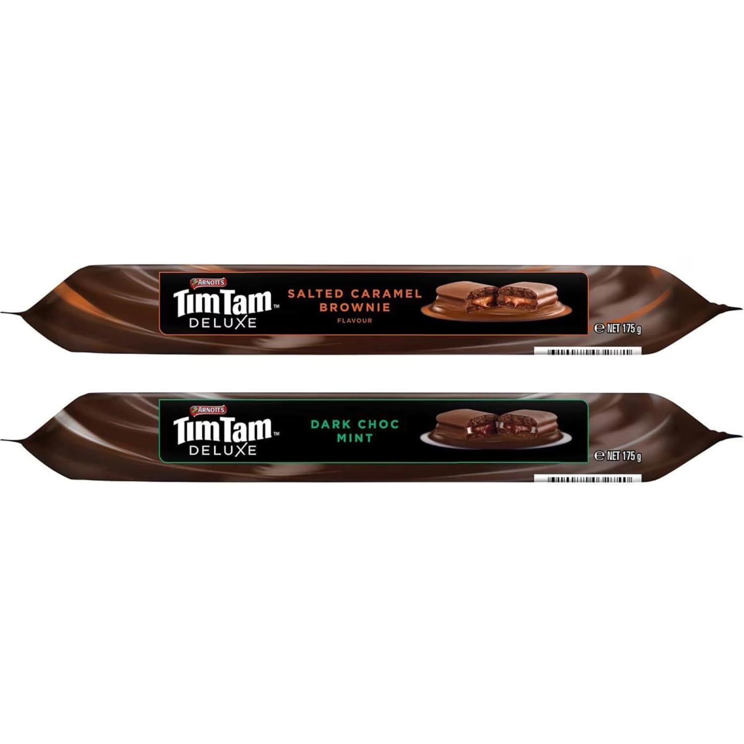 Tim Tam Deluxe Chocolate Biscuits 2 Pack - Salted Caramel Brownie 175g & Dark Choc Mint 175g-2