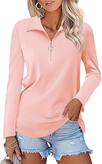 Minetom Women's Long Sleeve Tops Quarter Zip Pullover Collared Shirts Fall Clothes