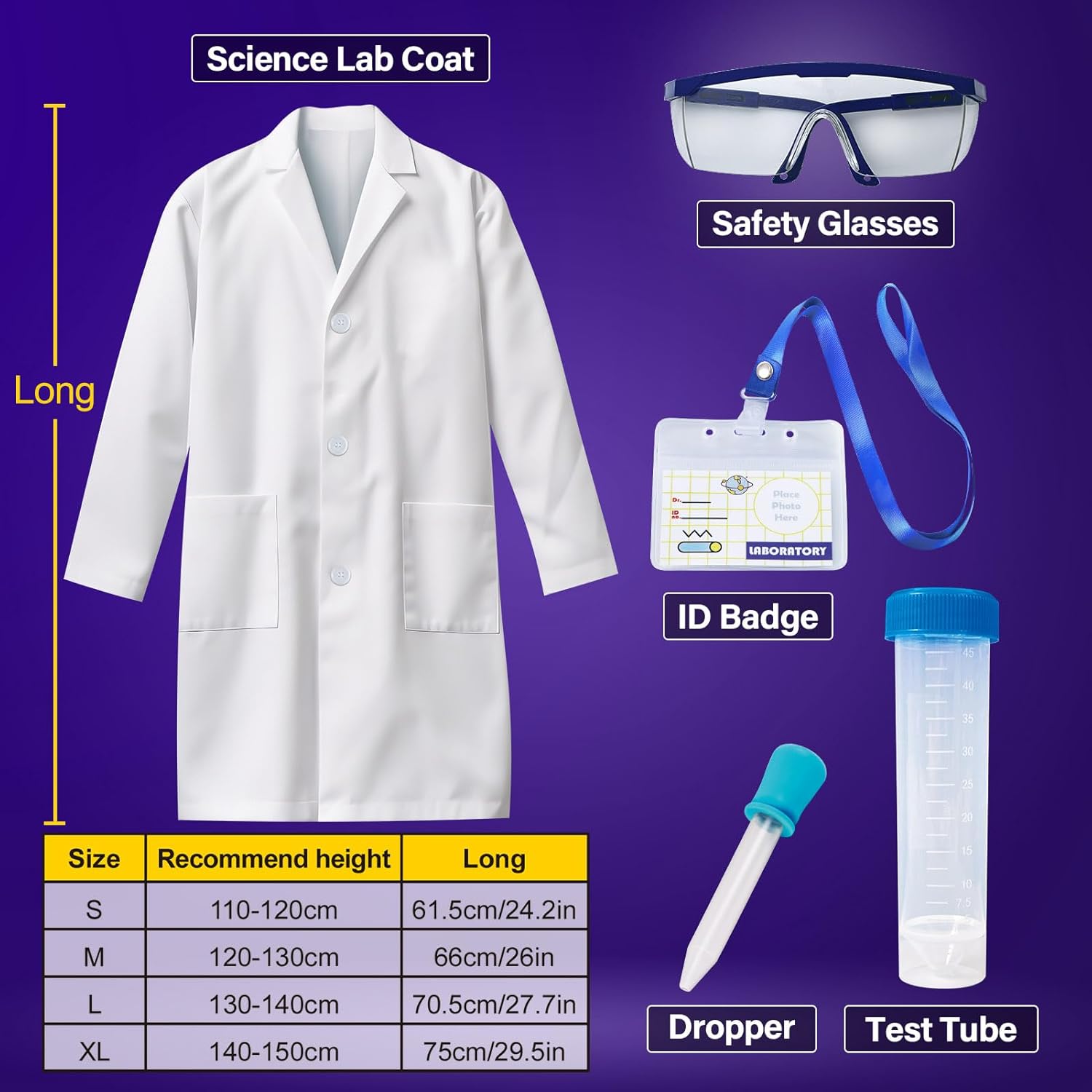 UNGLINGA Kids Lab Coat Doctor Scientist Costume with Science Goggles ID Card Test tube-1