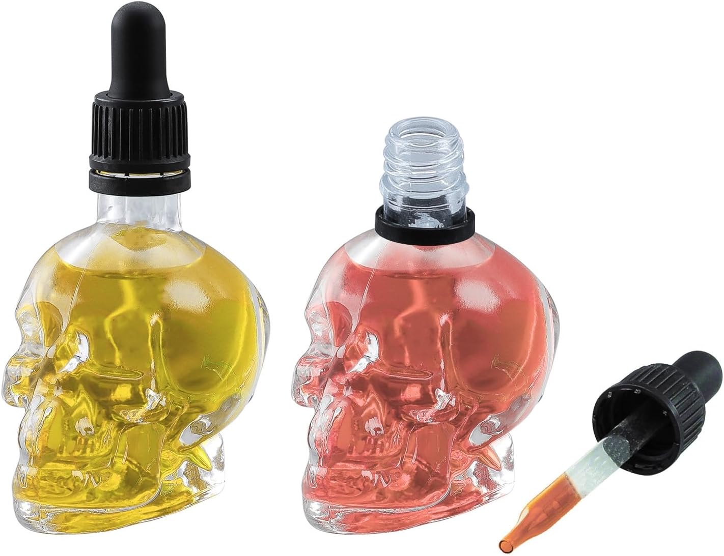 Skull Glass Dropper Bottle with Funnel & Labels - 2 Pack - 2 oz Small Empty Eye Dropper Bottle - For Aromatherapy Refillable Essential Oil, Beauty Oil Mix, Beard Oil, Flavor Oil Dispenser-6