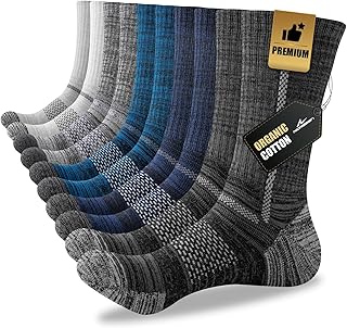 Men's Cotton Crew Work Socks, 5 Pairs Cushioned Boot Socks,Moisture Wicking Athletic Socks for Hiking Sports Running