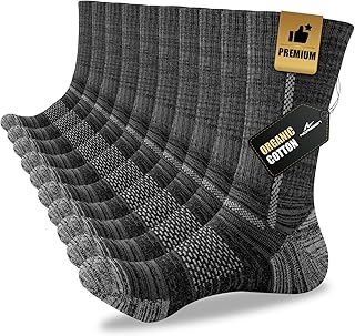 Men's Cotton Crew Work Socks, 5 Pairs Cushioned Boot Socks,Moisture Wicking Athletic Socks for Hiking Sports Running