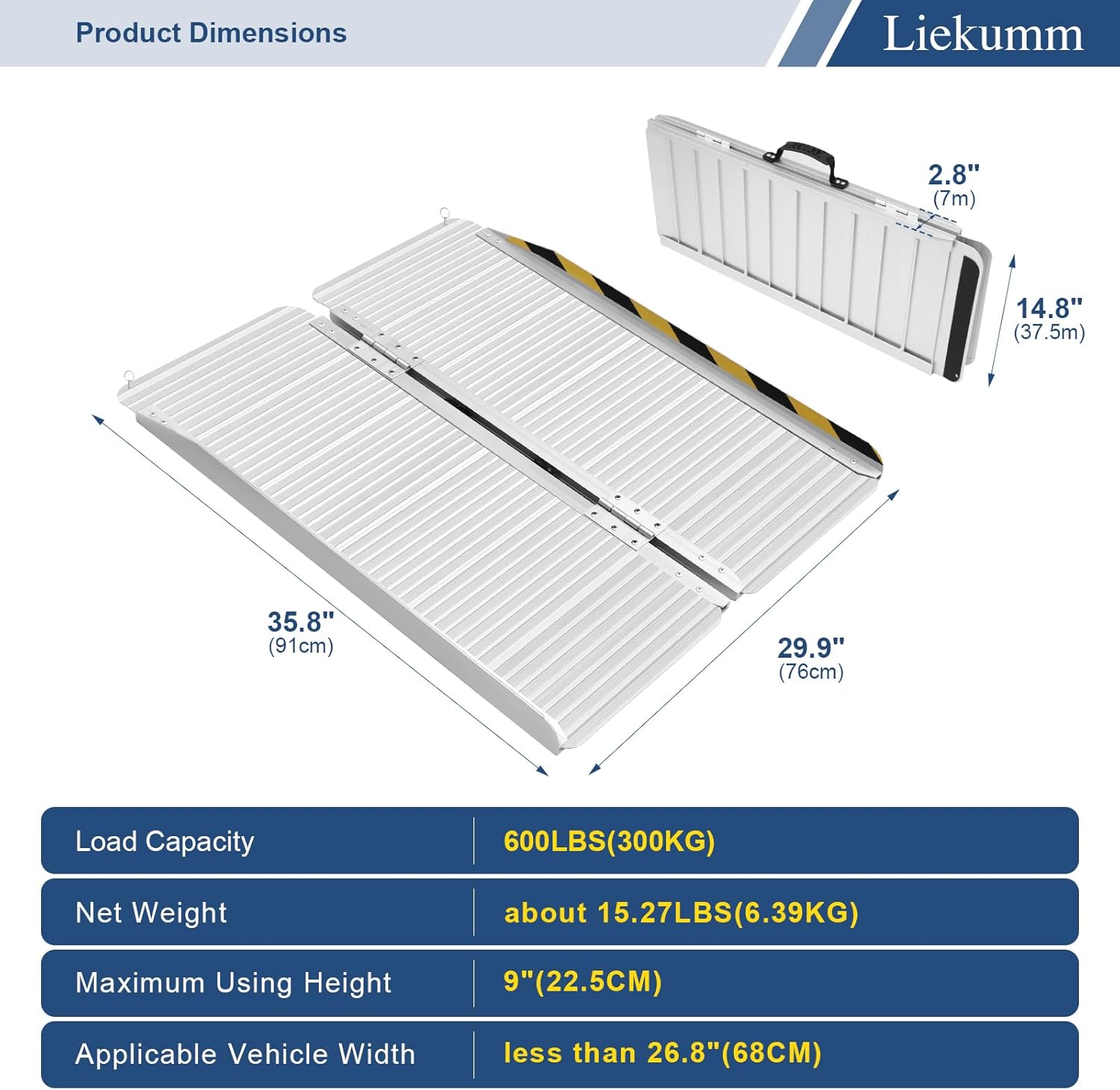 LIEKUMM Portable Wheelchair Ramp, 3FT Wheelchair Ramp, Aluminum Folding Ramp, 600LBS Capacity, Door Threshold Wheelchair Ramp, Threshold Ramp for Wheelchairs, Home, Stairs, Doorways and Steps-1