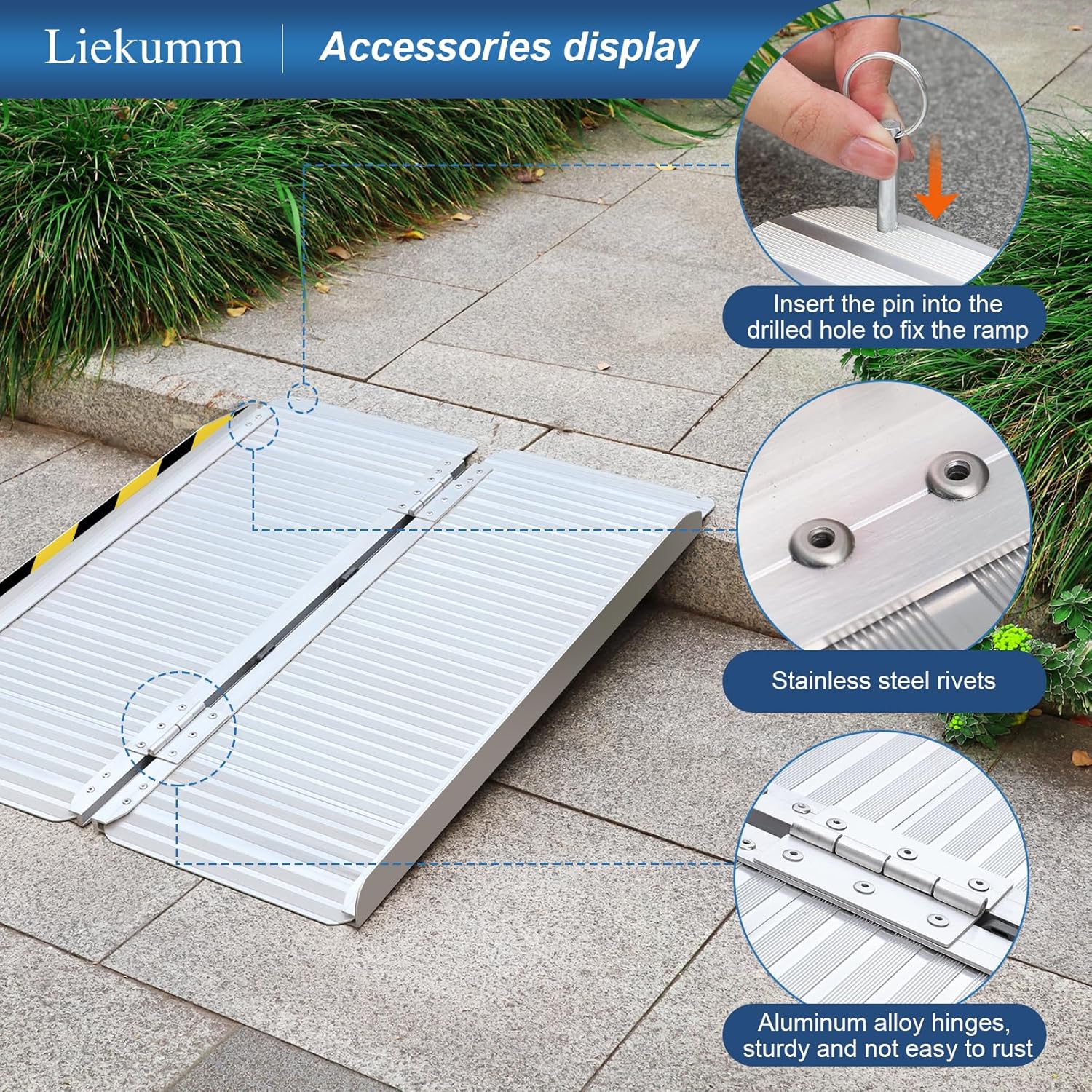 LIEKUMM Portable Wheelchair Ramp, 3FT Wheelchair Ramp, Aluminum Folding Ramp, 600LBS Capacity, Door Threshold Wheelchair Ramp, Threshold Ramp for Wheelchairs, Home, Stairs, Doorways and Steps-3