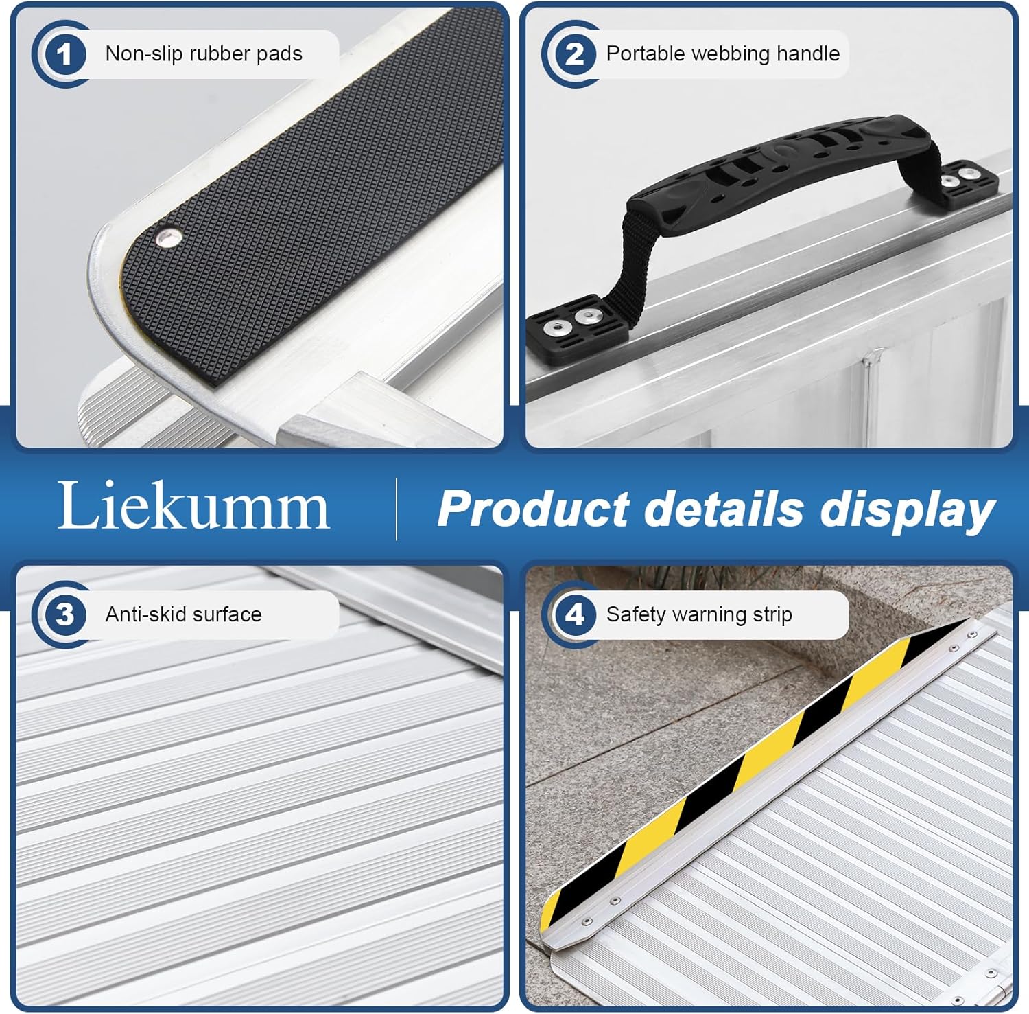 LIEKUMM Portable Wheelchair Ramp, 3FT Wheelchair Ramp, Aluminum Folding Ramp, 600LBS Capacity, Door Threshold Wheelchair Ramp, Threshold Ramp for Wheelchairs, Home, Stairs, Doorways and Steps-4