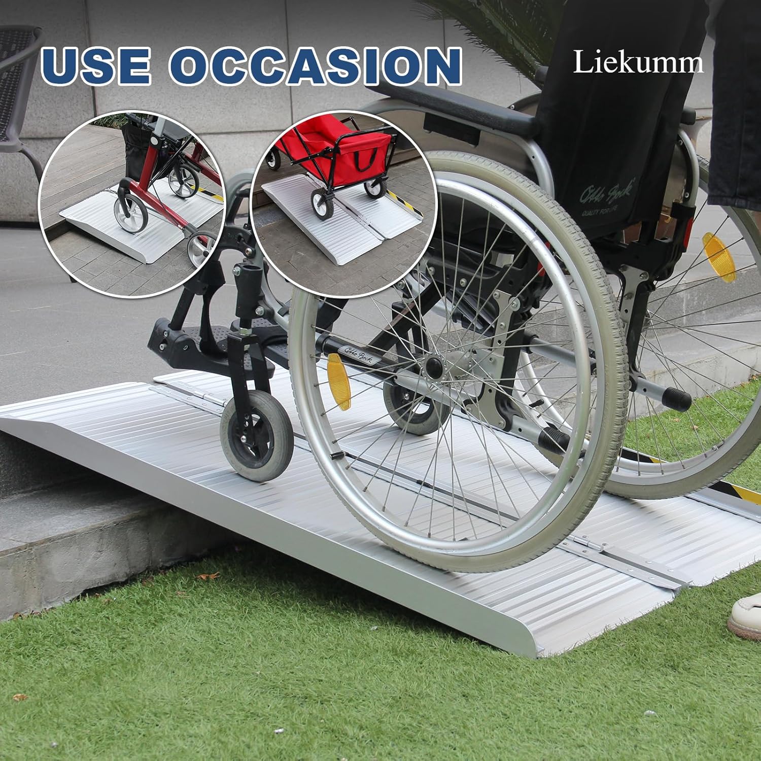 LIEKUMM Portable Wheelchair Ramp, 3FT Wheelchair Ramp, Aluminum Folding Ramp, 600LBS Capacity, Door Threshold Wheelchair Ramp, Threshold Ramp for Wheelchairs, Home, Stairs, Doorways and Steps-6