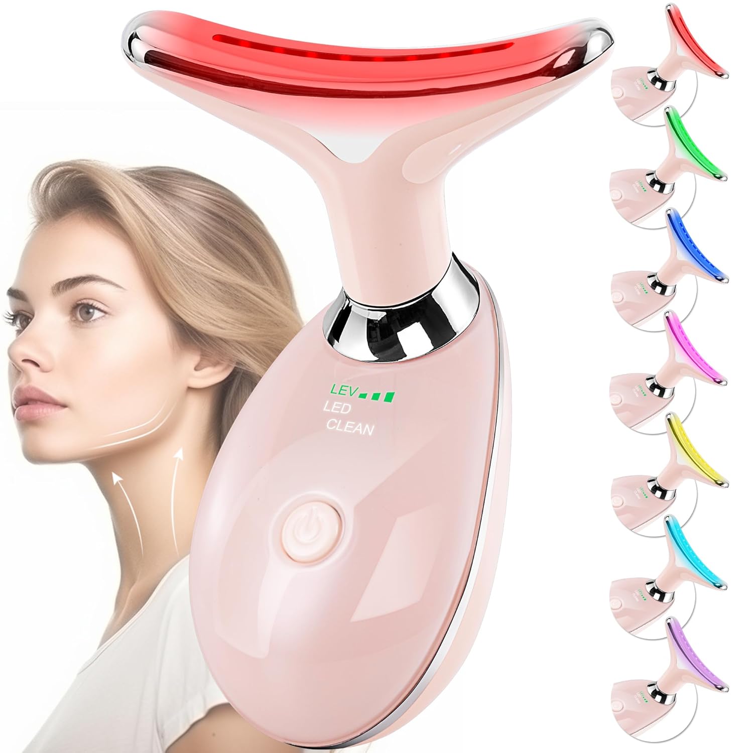 Facial Massager for Face and Neck, Red-Light-Therapy-for-Face and Neck, Face culpting Wand with 7 Color, at-Home Face Tool for Skin Care (Pink)-0