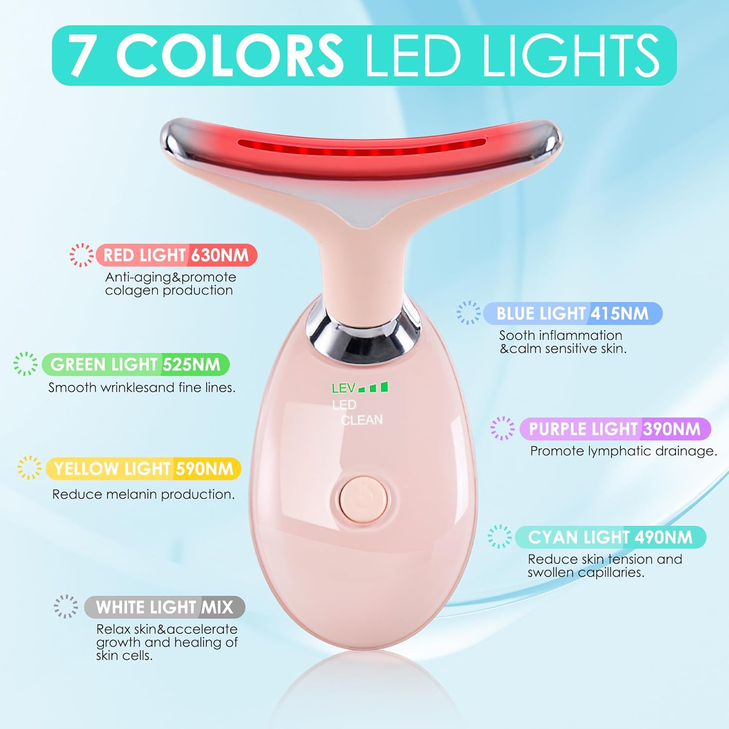 Facial Massager for Face and Neck, Red-Light-Therapy-for-Face and Neck, Face culpting Wand with 7 Color, at-Home Face Tool for Skin Care (Pink)-1