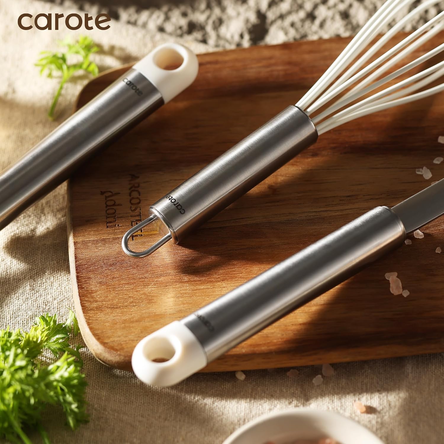 CAROTE 7PCS Cooking Utensils Set, Stainless Steel Kitchen Utensill Set, Kitchen Gadgets for Nonstick Pots and Pans, Utensil Sets with Tongs, Ladle Spatula &Turner, White-6