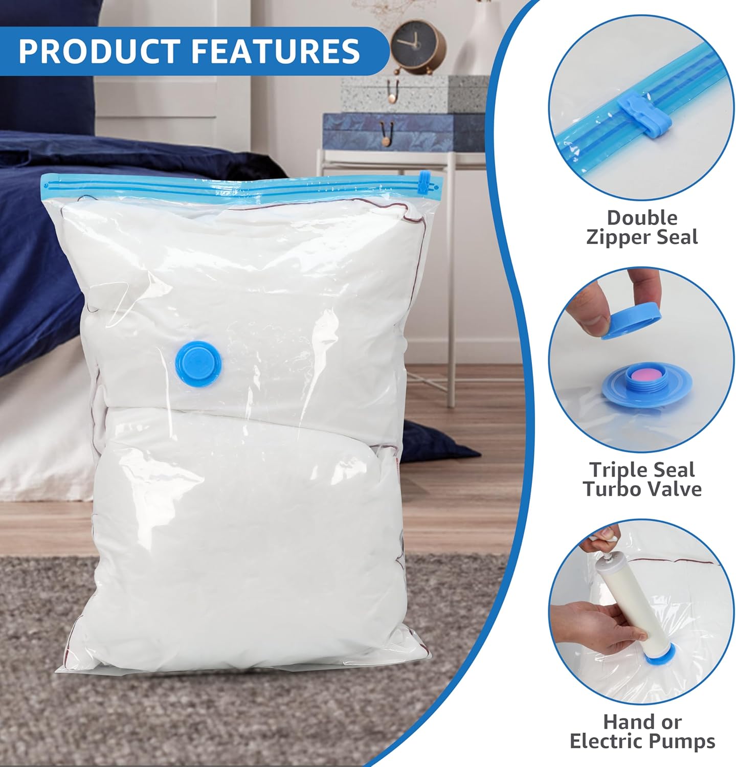 Simple Deluxe 32 Pack Vacuum Storage Bags (5 Jumbo/5 Large/6 Medium/6 Small/5 Roll M/5 Roll S) Space Saver Bags, Vacuum Seal Bags with Hand Pump for Comforters, Blankets, Bedding, Pillows and Clothes-5