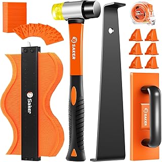 Saker Laminate Flooring Tools, 7 in 1 Vinyl Flooring Tools, Flooring Installation Kit,Tapping Block with Handle,2 in 1 Flooring Spacers,Pull Bar, 10”Contour Gauge,Rubber Mallet,Tape Measure