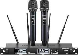 Phenyx Pro Dual-Channel Wireless Microphone System, Dynamic Mics w/ID Lock, Tunable Power Level, Auto Scan, Spectrum Analyzer, True Diversity Cordless Handheld for Singing, DJ, Karaoke (PTAU-2)