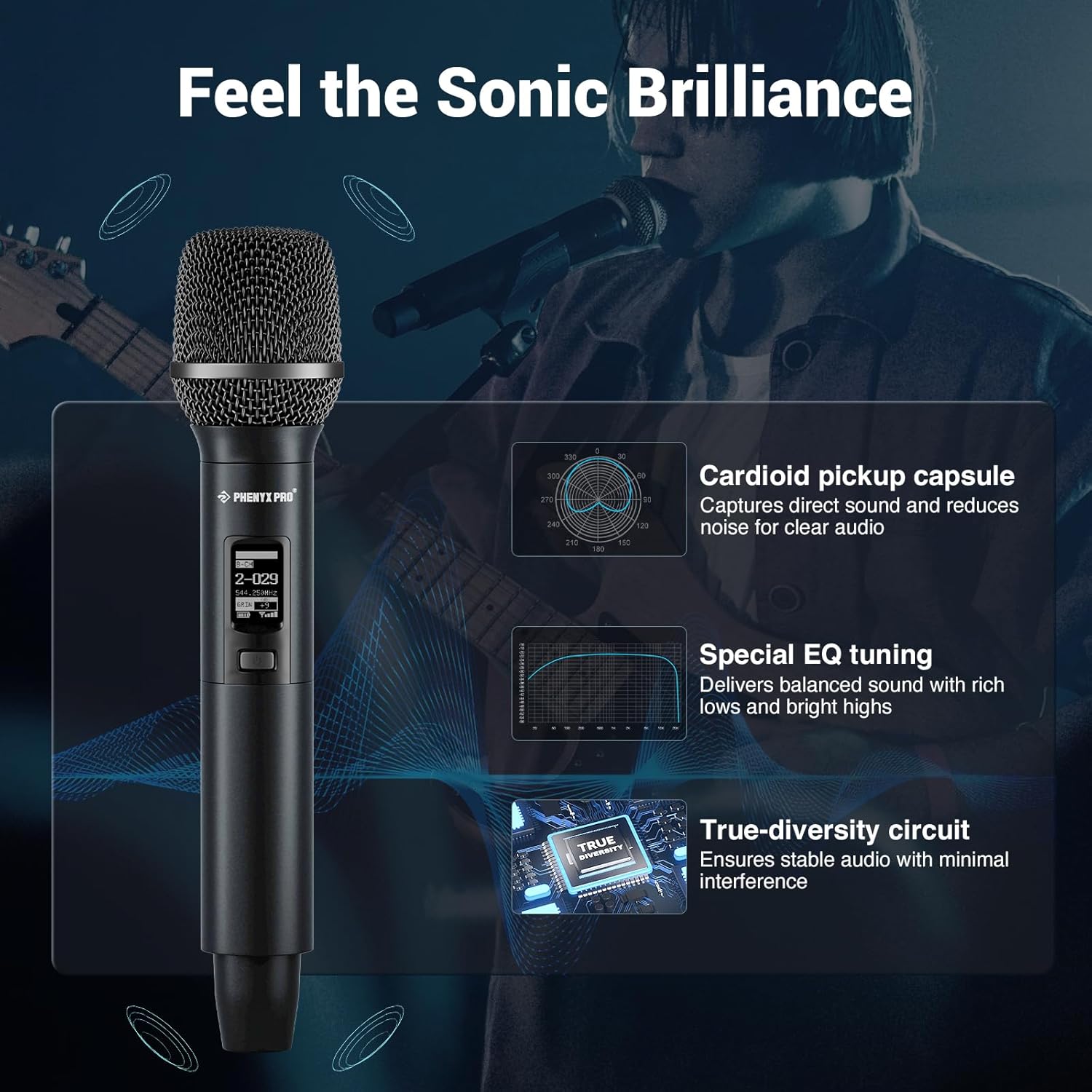 Phenyx Pro Dual-Channel Wireless Microphone System, Dynamic Mics w/ID Lock, Tunable Power Level, Auto Scan, Spectrum Analyzer, True Diversity Cordless Handheld for Singing, DJ, Karaoke (PTAU-2)-4