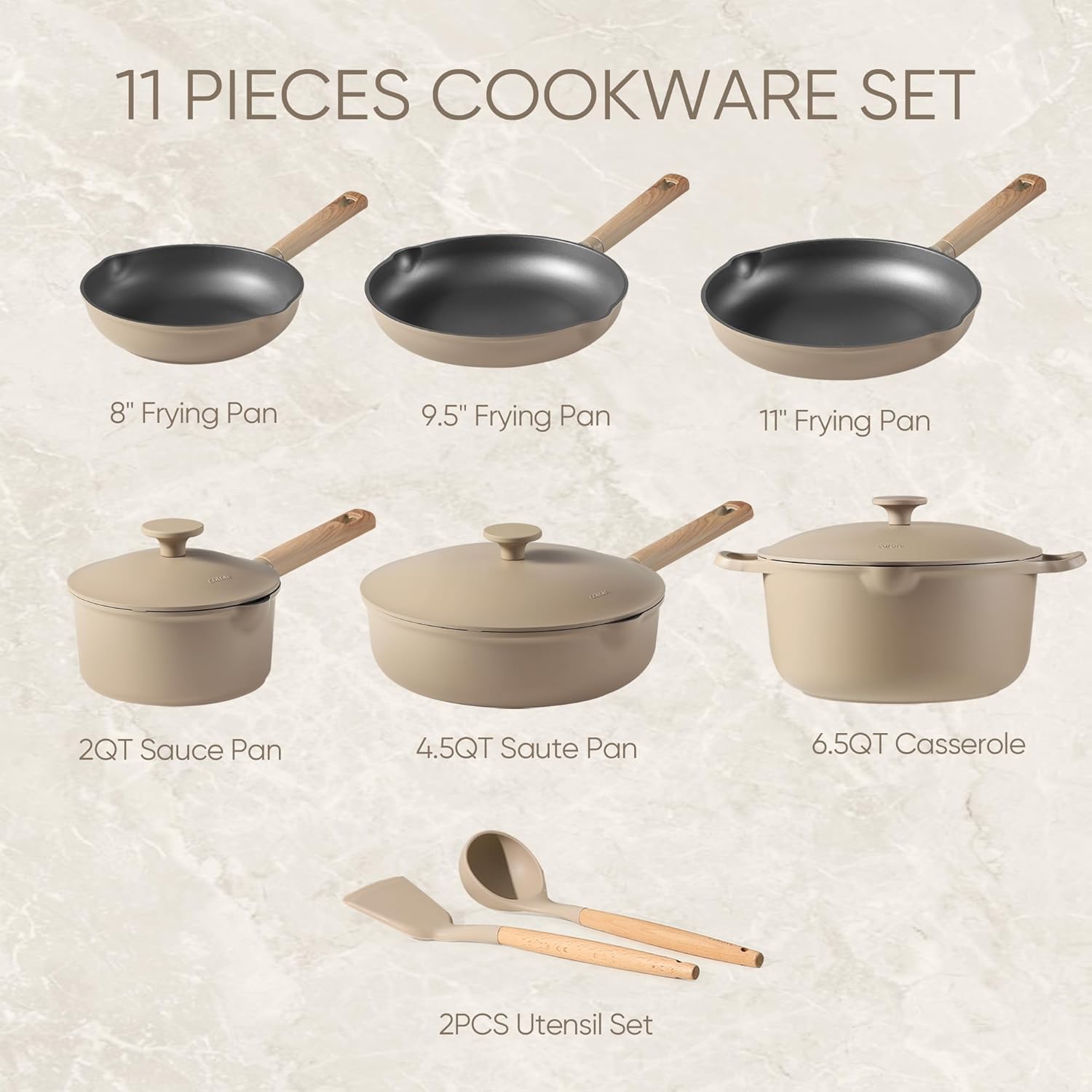 CAROTE Pots and Pans Set, Non Stick Kitchen Cookware Sets, Kitchen Induction Pots and Pans 12pcs, Titanium Cookware Set Nostick Cooking Sets, Taupe-1