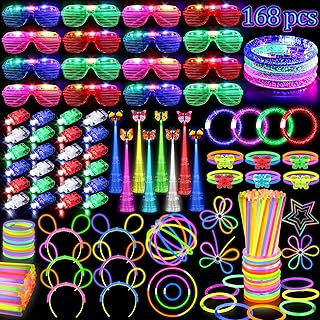 Glow in the Dark Party Supplies for Kids Adults, 168PCS Light Up Party Favors with Light Up Glasses, Hair Clips, Glow Sticks Bulk Party Pack DIY Glow Necklaces Bracelets Headband, Neon Party Supplies