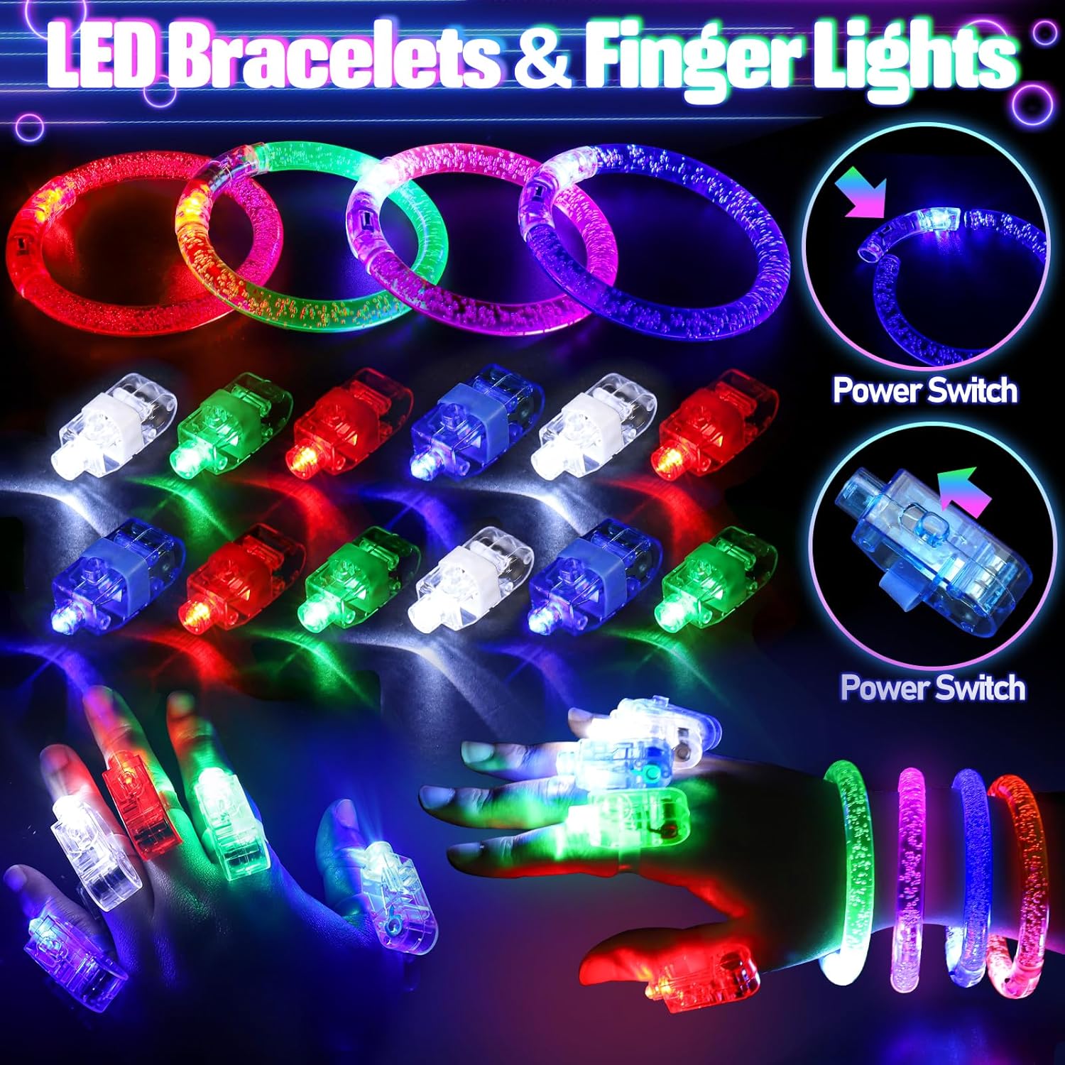 Glow in the Dark Party Supplies for Kids Adults, 168PCS Light Up Party Favors with Light Up Glasses, Hair Clips, Glow Sticks Bulk Party Pack DIY Glow Necklaces Bracelets Headband, Neon Party Supplies-3