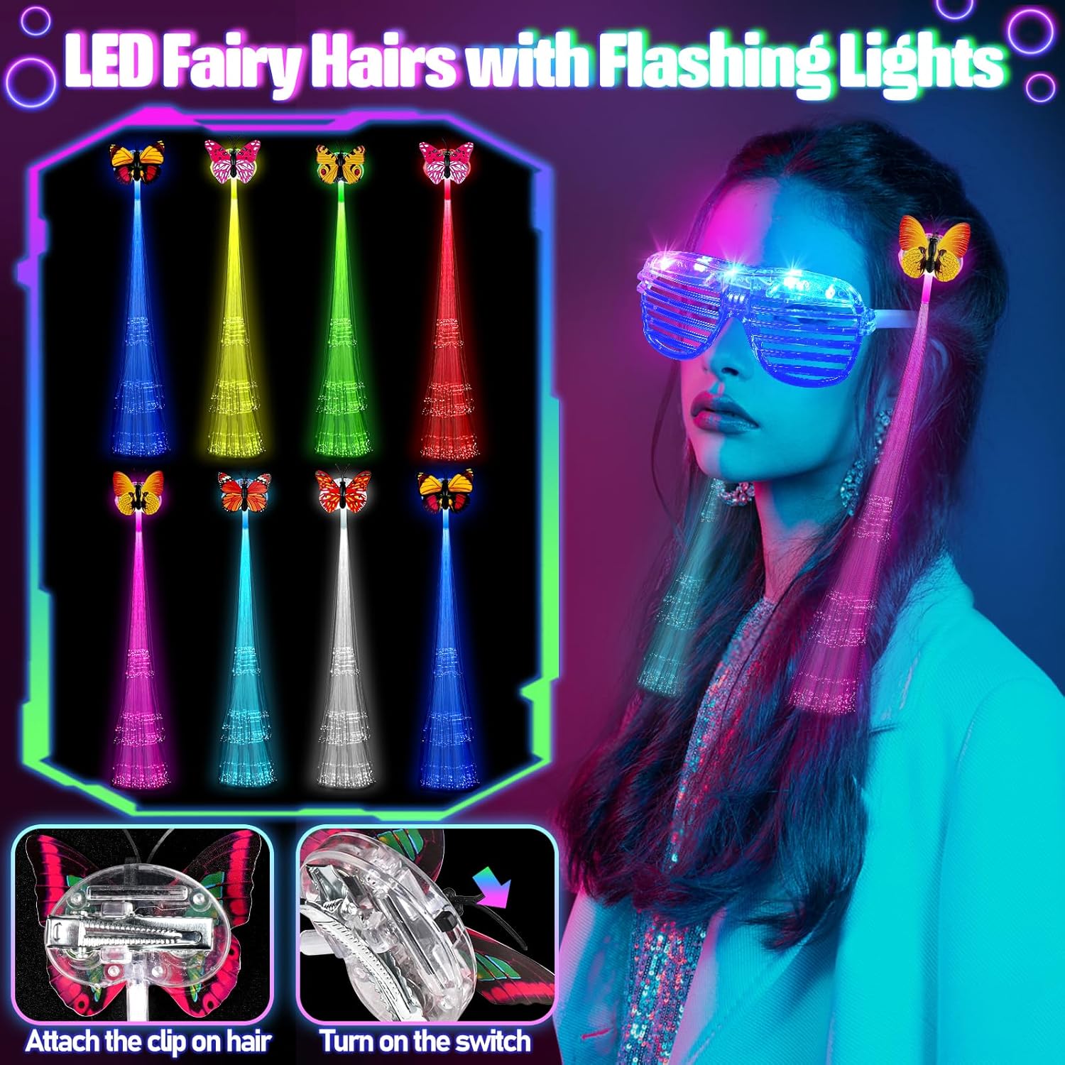 Glow in the Dark Party Supplies for Kids Adults, 168PCS Light Up Party Favors with Light Up Glasses, Hair Clips, Glow Sticks Bulk Party Pack DIY Glow Necklaces Bracelets Headband, Neon Party Supplies-4