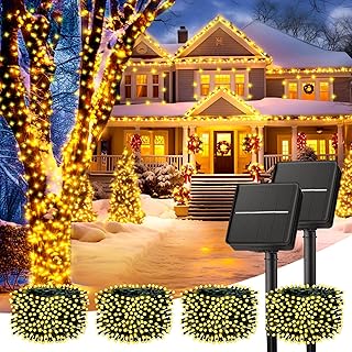 Minetom Minetom Solar String Lights for Outside, 4 Pack Total 160FT 400 LED Solar Christmas Lights Outdoor with 8 Mode, Solar Lights Outdoor Waterproof,Solar Christmas String Lights for House Tree, Warm White