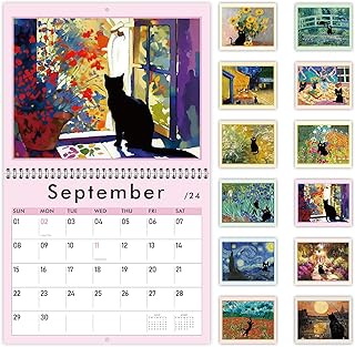 GuassLee Cat Wall Calendar 2025, Vertical Wall Calendar 2024-2025, 19-Months Hanging Art Calendar Sep. 2024-Mar. 2026, 14 x 23” Monthly Planner Wall with Thick Paper for Office School Home Teacher