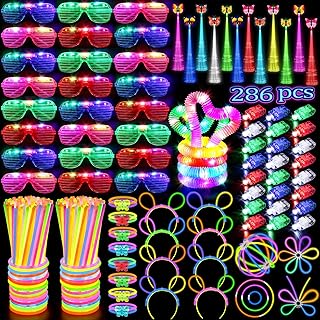 286PCS Glow in the Dark Party Supplies for Kids Adult, Light Up Party Favors with Light Up Glasses, Tubes, Hair Clips, Glow Sticks Bulk Party Pack DIY Glow Necklaces Bracelets Headband for Neon Party