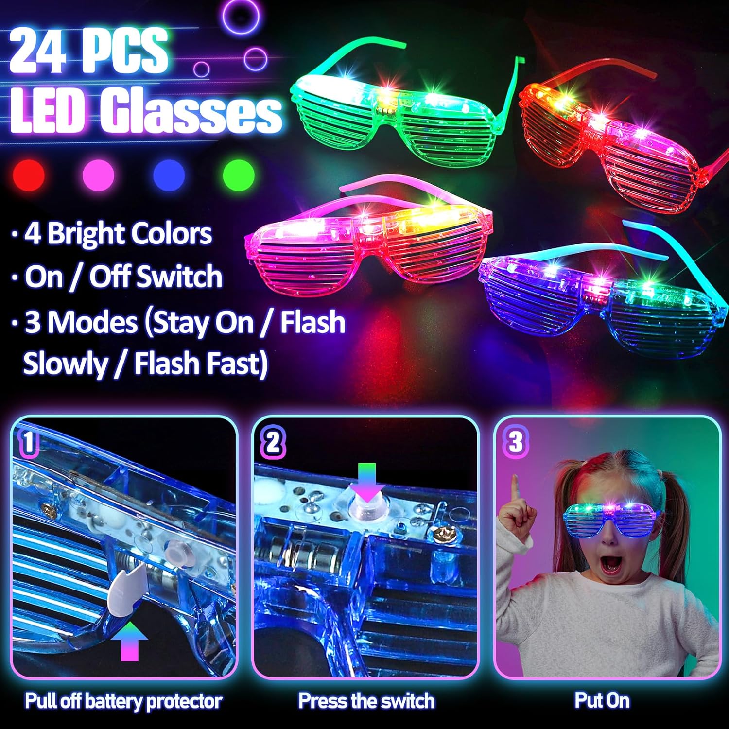 286PCS Glow in the Dark Party Supplies for Kids Adult, Light Up Party Favors with Light Up Glasses, Tubes, Hair Clips, Glow Sticks Bulk Party Pack DIY Glow Necklaces Bracelets Headband for Neon Party-2