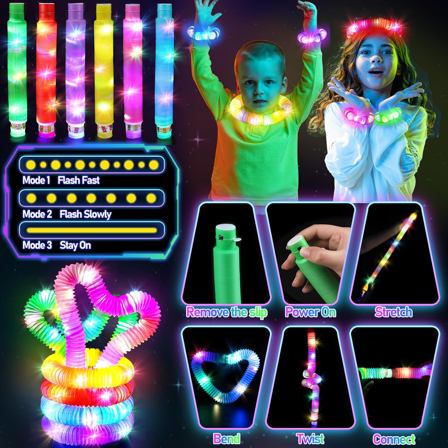 286PCS Glow in the Dark Party Supplies for Kids Adult, Light Up Party Favors with Light Up Glasses, Tubes, Hair Clips, Glow Sticks Bulk Party Pack DIY Glow Necklaces Bracelets Headband for Neon Party-3