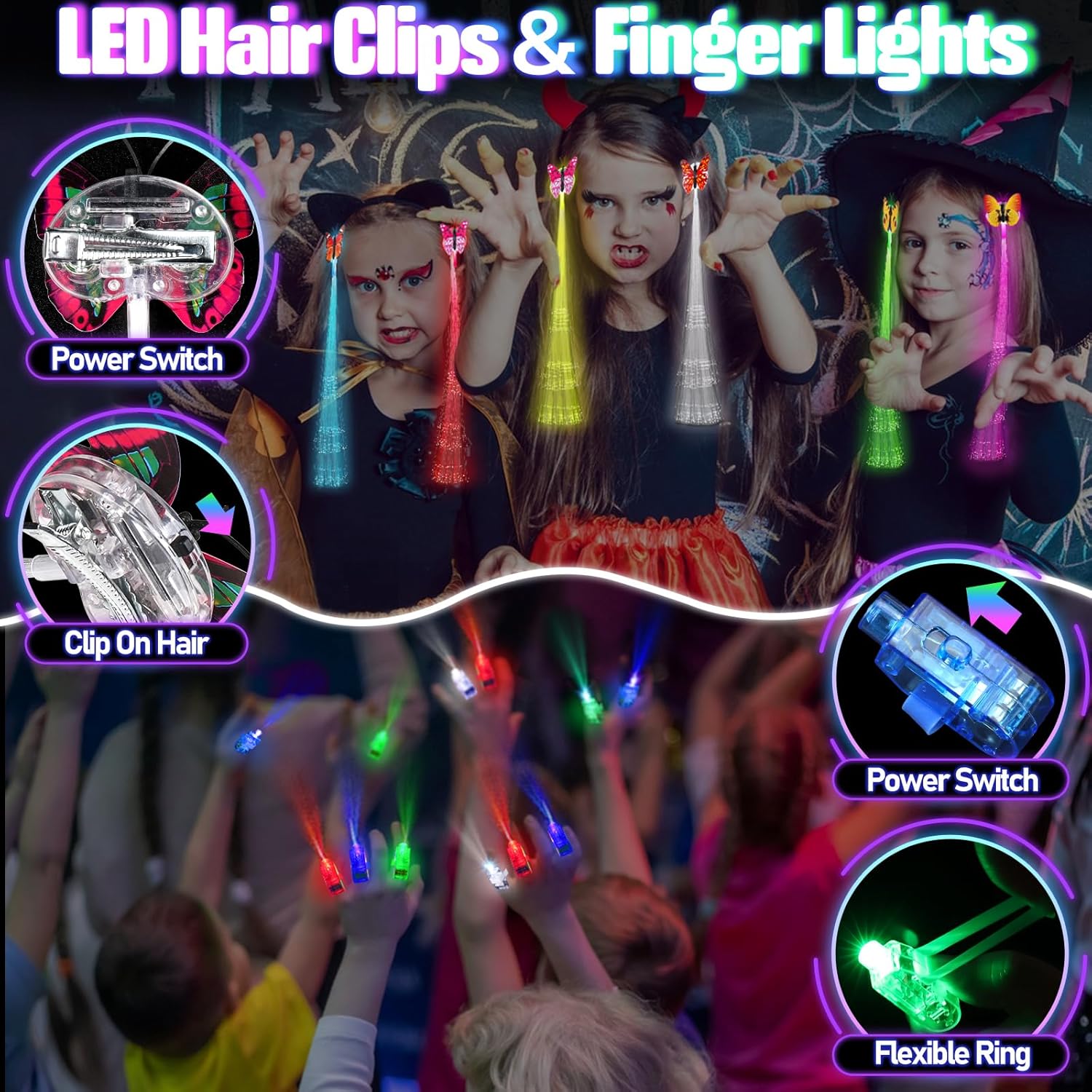 286PCS Glow in the Dark Party Supplies for Kids Adult, Light Up Party Favors with Light Up Glasses, Tubes, Hair Clips, Glow Sticks Bulk Party Pack DIY Glow Necklaces Bracelets Headband for Neon Party-4