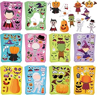 Halloween Stickers for Kids 50 Sheets, Halloween Party Games Stickers, DIY Halloween Crafts Make a Face Halloween Stickers, Kids Halloween Toys Gifts Treats Decorations Activities Party Favors