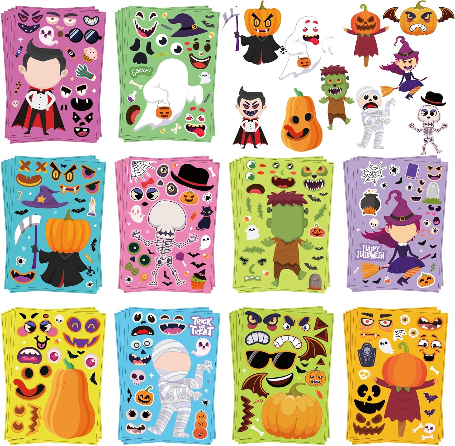 Halloween Stickers for Kids 50 Sheets, Halloween Party Games Stickers, DIY Halloween Crafts Make a Face Halloween Stickers, Kids Halloween Toys Gifts Treats Decorations Activities Party Favors-0