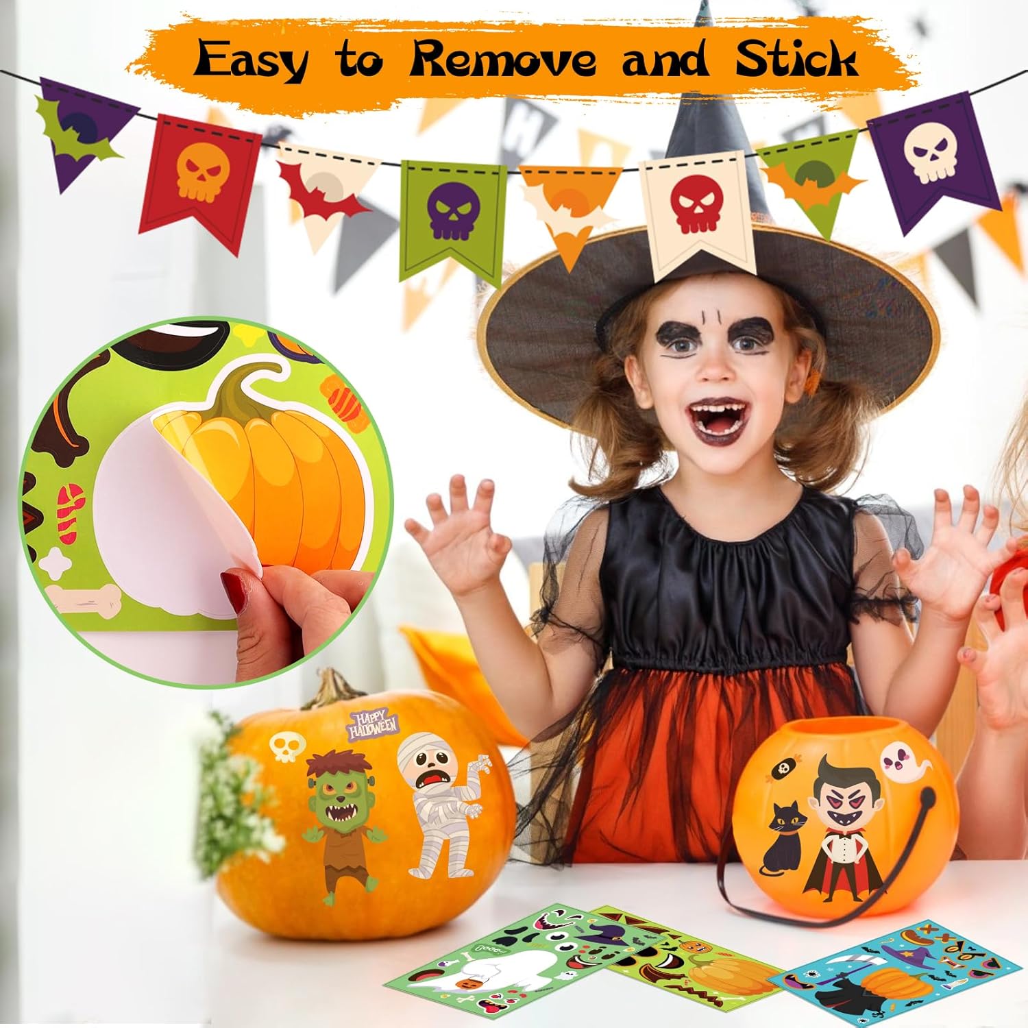 Halloween Stickers for Kids 50 Sheets, Halloween Party Games Stickers, DIY Halloween Crafts Make a Face Halloween Stickers, Kids Halloween Toys Gifts Treats Decorations Activities Party Favors-2