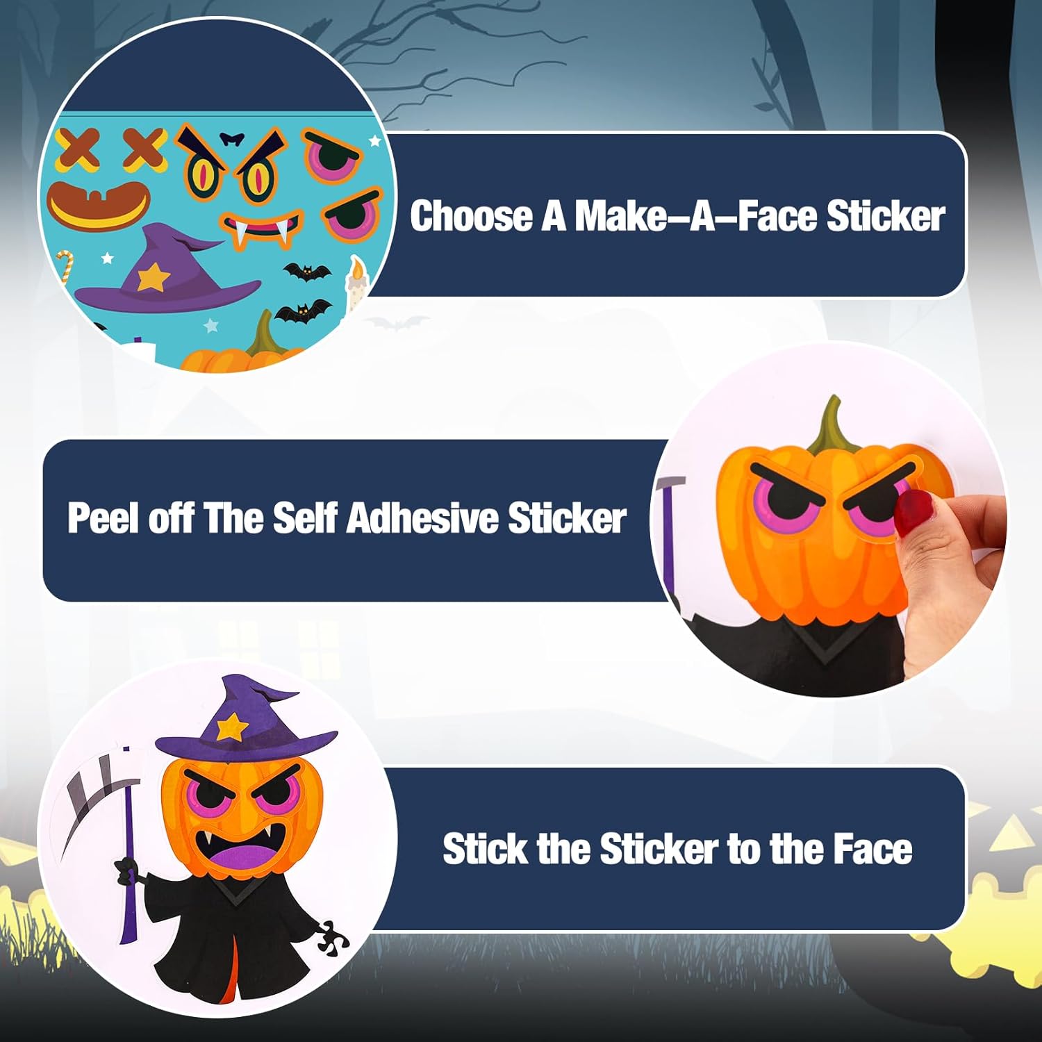 Halloween Stickers for Kids 50 Sheets, Halloween Party Games Stickers, DIY Halloween Crafts Make a Face Halloween Stickers, Kids Halloween Toys Gifts Treats Decorations Activities Party Favors-4