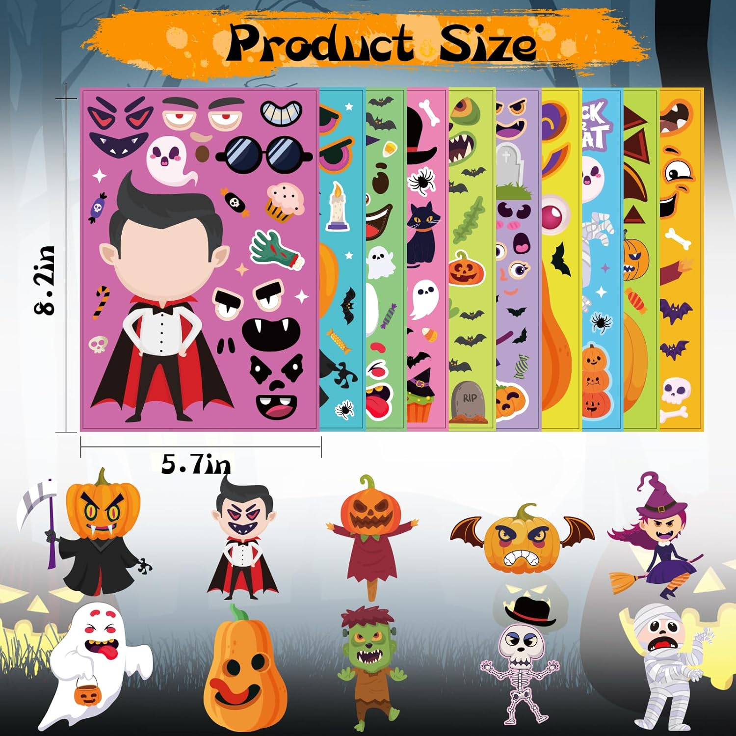 Halloween Stickers for Kids 50 Sheets, Halloween Party Games Stickers, DIY Halloween Crafts Make a Face Halloween Stickers, Kids Halloween Toys Gifts Treats Decorations Activities Party Favors-6