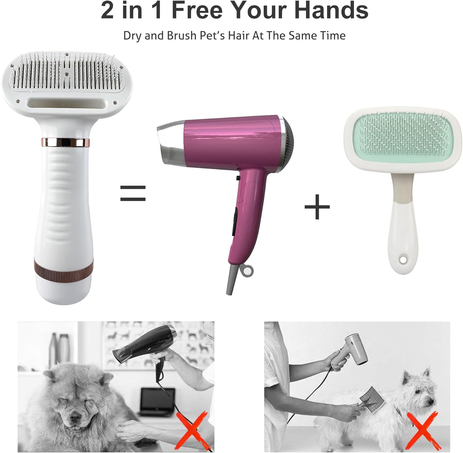 2-in-1 Dog Bath Brush Dryer & Dog Blow Dryer, Pet Grooming Dryer with Slicker Brush for Dogs, Dog Grooming Kit, Quiet & Portable Pet Supplies for Dog Bath and Grooming-1