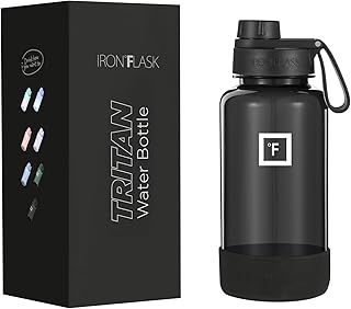 IRON °FLASK Clear Tritan Trekker Water Bottle with Chug Lid & Rubber Boot - Leak Proof & Lightweight for Gym, Hiking, Sports - Dishwasher Safe, BPA Free Plastic - Black, 32 Oz