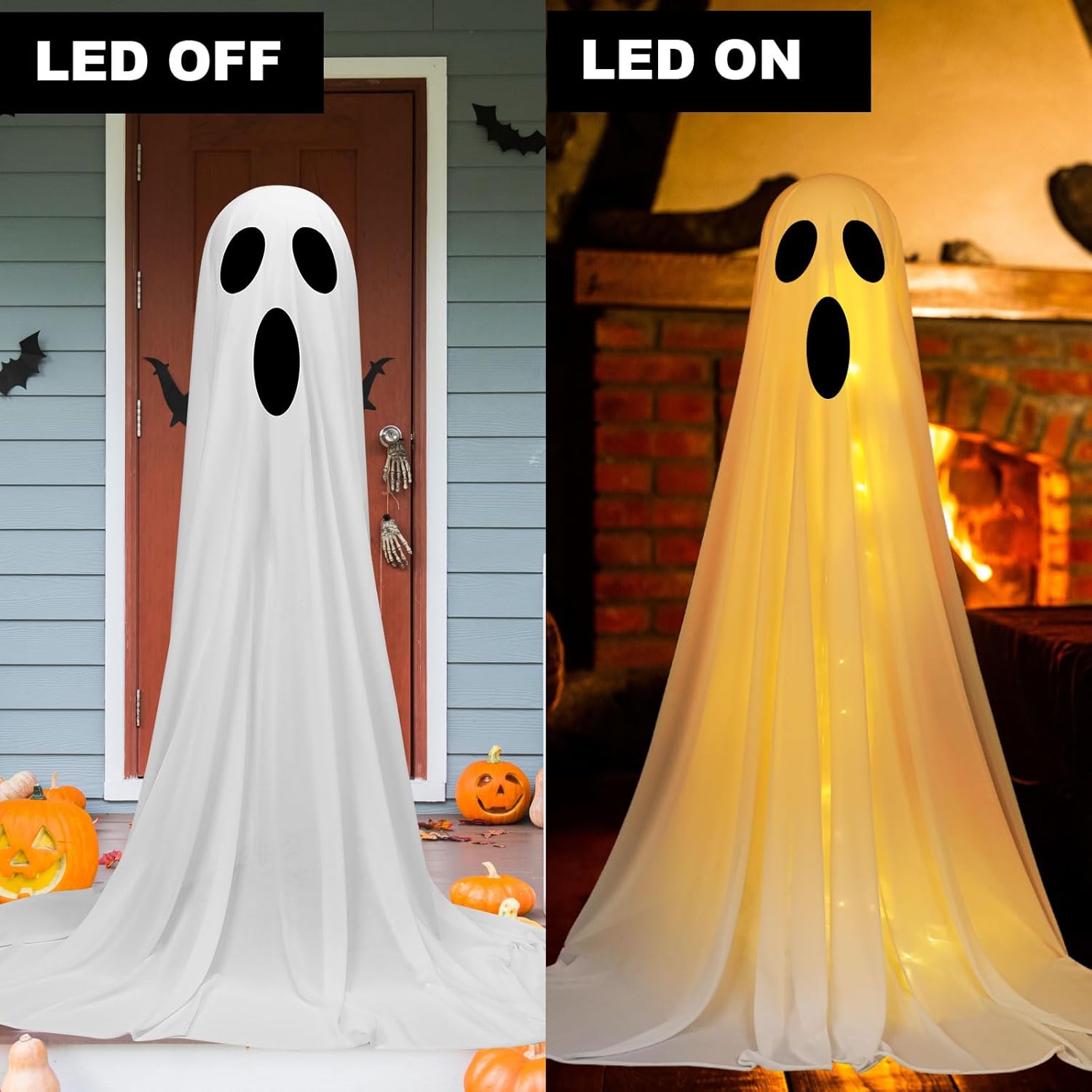 4 Set Halloween Ghost Decorations Indoor Outdoor DIY Large Lighted White Cloth Ghosts with String Lights Light up Decoration for Halloween Party Porch Yard 3ft and 5ft-2