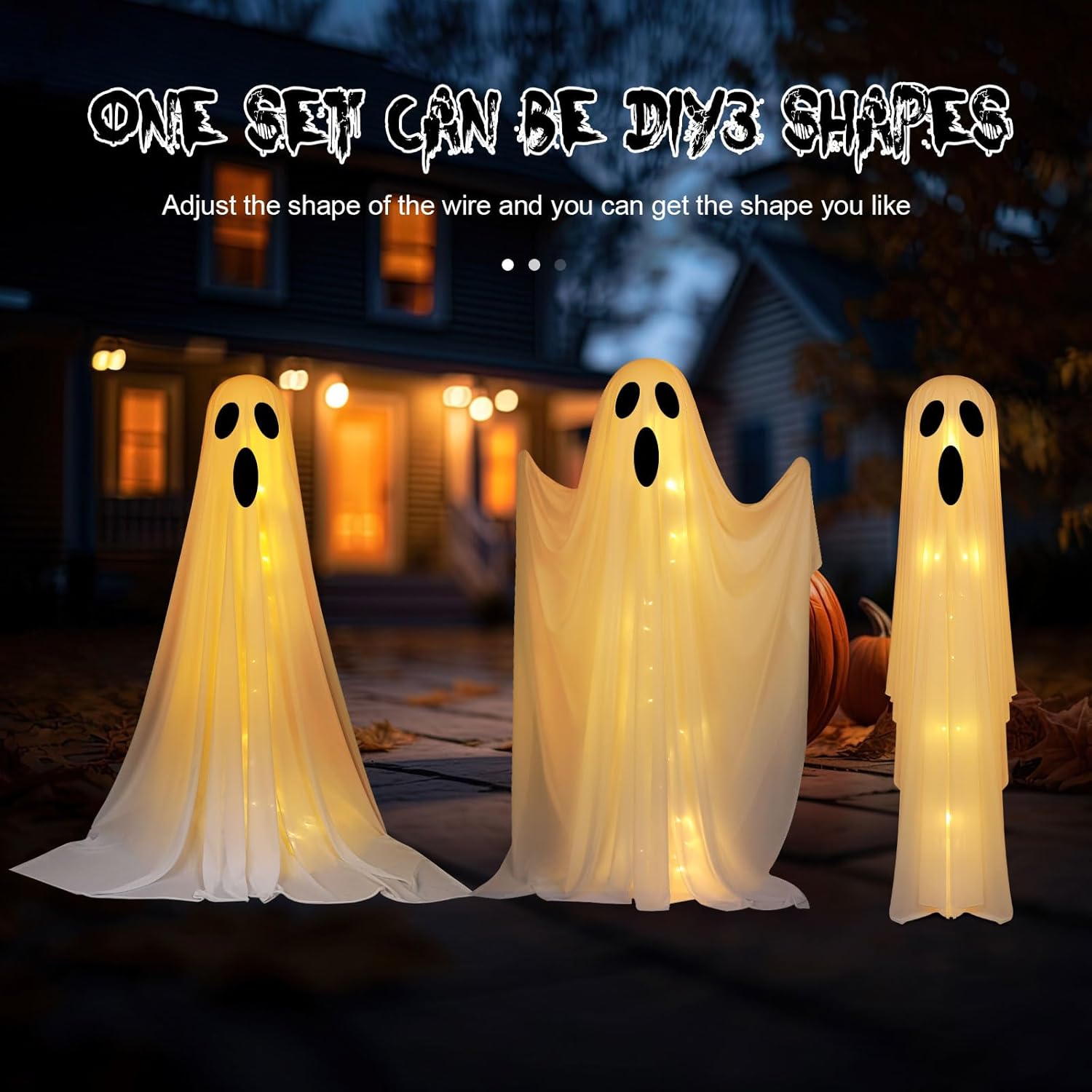 4 Set Halloween Ghost Decorations Indoor Outdoor DIY Large Lighted White Cloth Ghosts with String Lights Light up Decoration for Halloween Party Porch Yard 3ft and 5ft-4