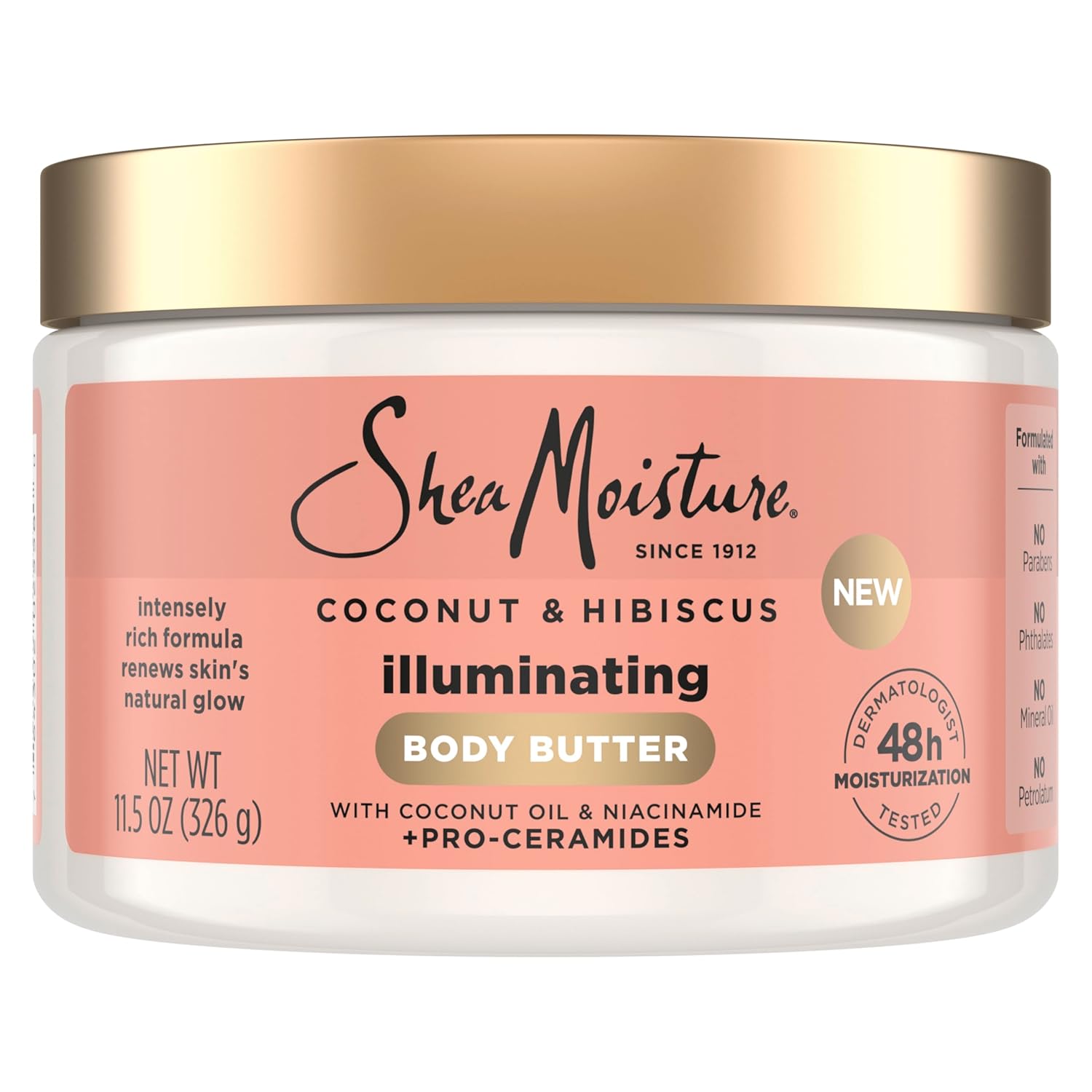 SheaMoisture Illuminating Body Butter with Coconut & Hibiscus, Niacinamide and Pro-Ceramides, Renewing Skin’s Natural Glow, 48H Moisturizing 11.5 oz-0