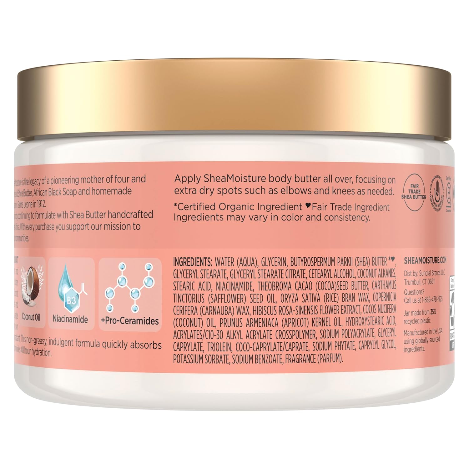 SheaMoisture Illuminating Body Butter with Coconut & Hibiscus, Niacinamide and Pro-Ceramides, Renewing Skin’s Natural Glow, 48H Moisturizing 11.5 oz-1