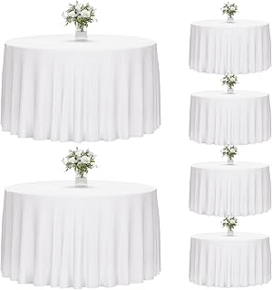 Fixwal 120 Inch White Round Tablecloth, 6 Pack Round Table Cloth Polyester Fabric Washable Table Covers for Wedding, Party, Banquet, Dining, Birthday Events