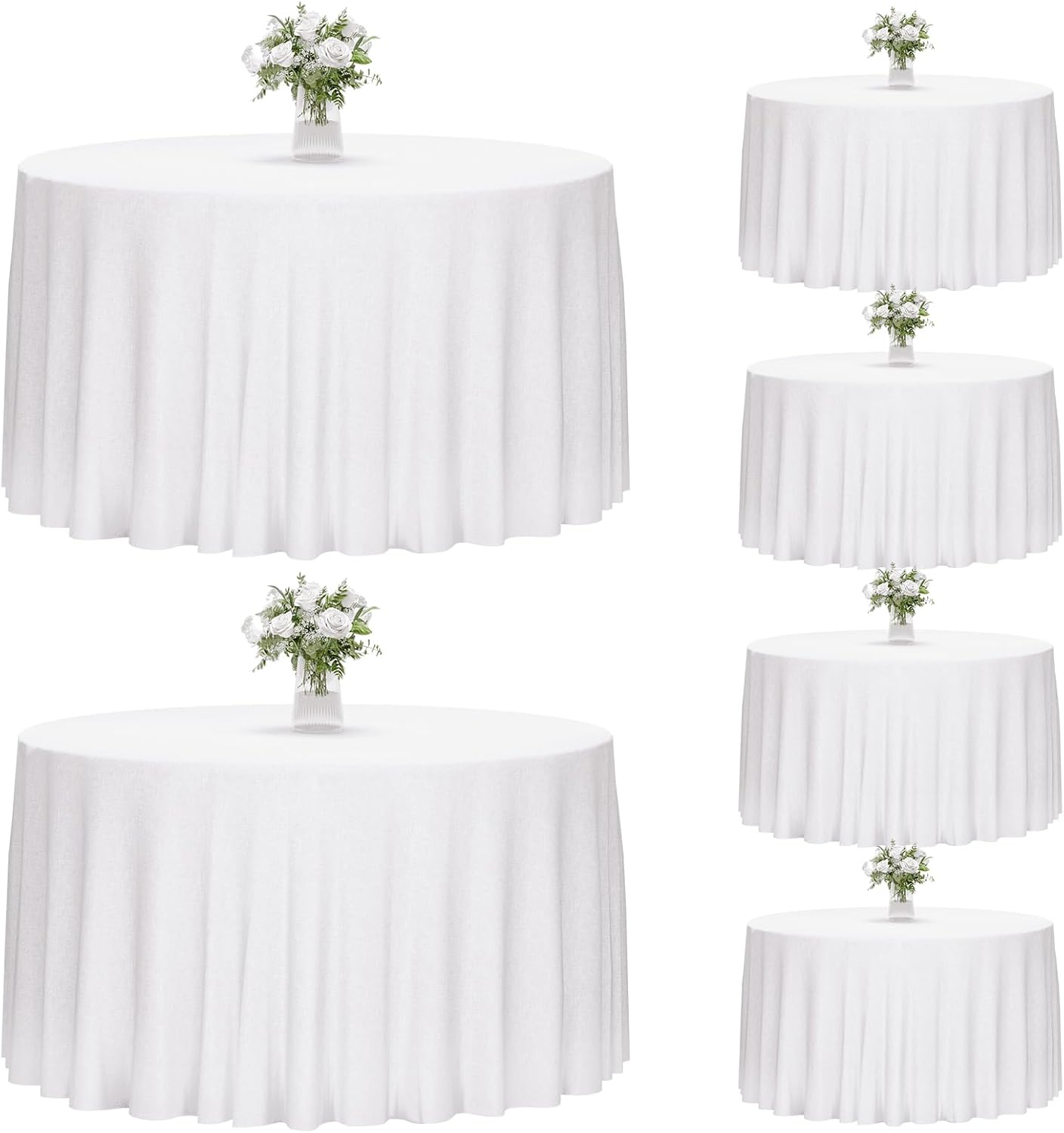 Fixwal 120 Inch White Round Tablecloth, 6 Pack Round Table Cloth Polyester Fabric Washable Table Covers for Wedding, Party, Banquet, Dining, Birthday Events-0