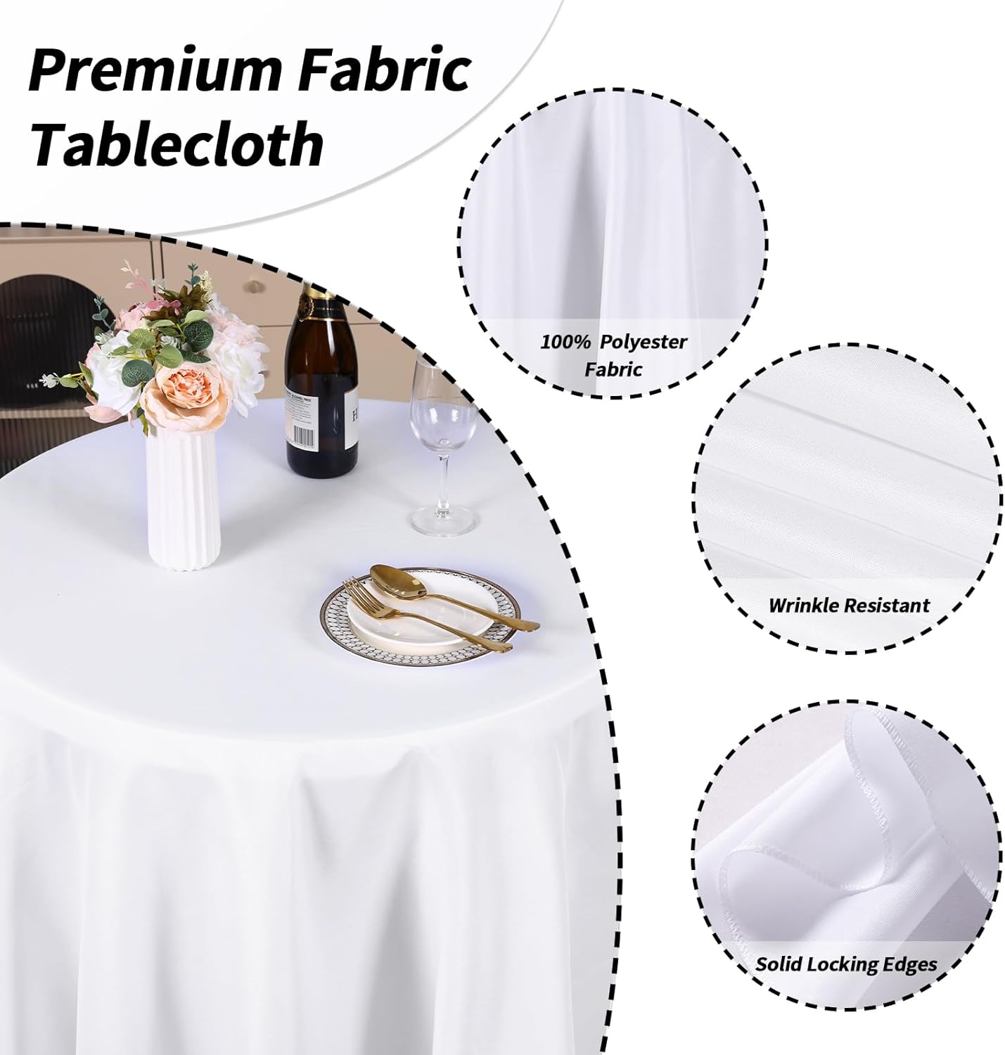 Fixwal 120 Inch White Round Tablecloth, 6 Pack Round Table Cloth Polyester Fabric Washable Table Covers for Wedding, Party, Banquet, Dining, Birthday Events-1