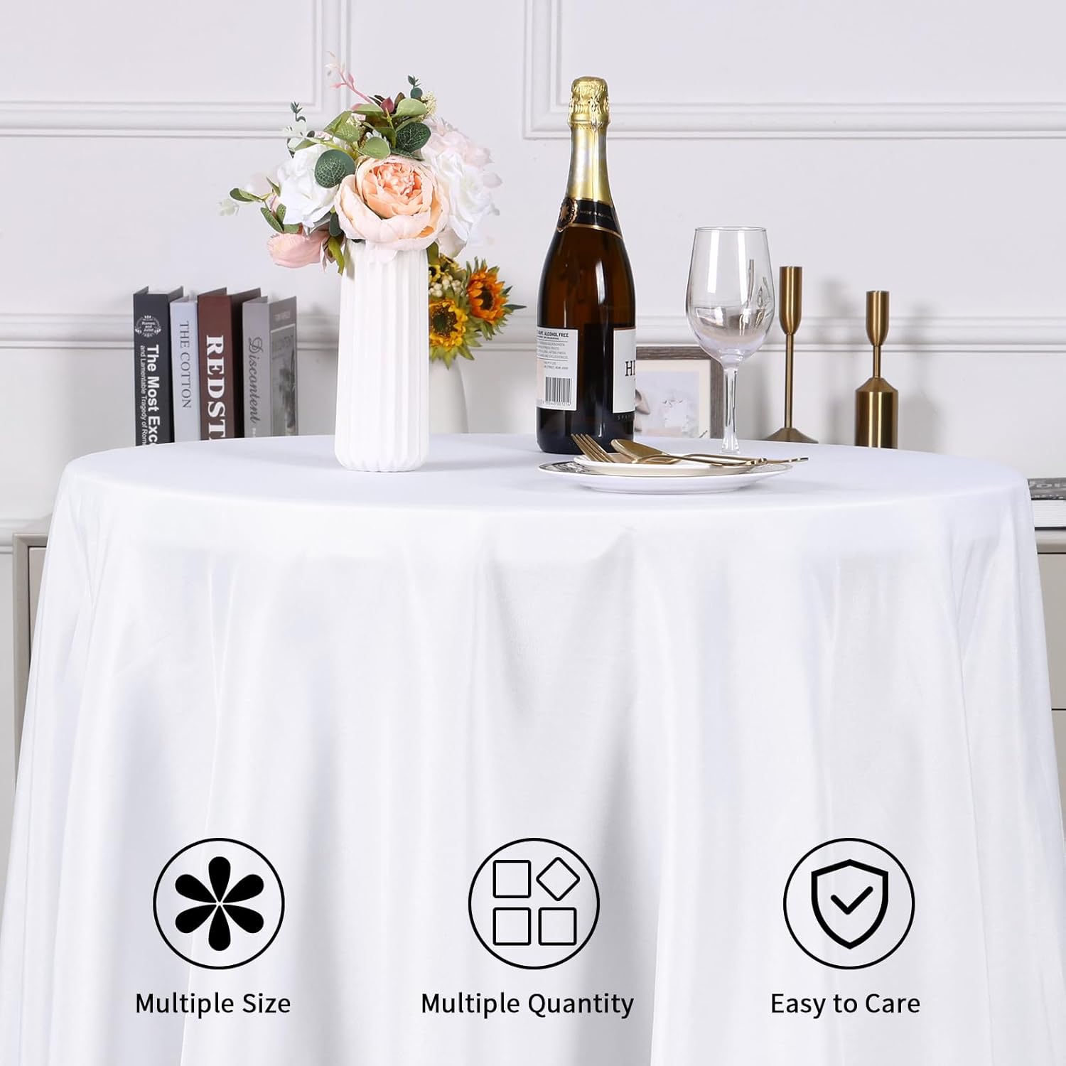 Fixwal 120 Inch White Round Tablecloth, 6 Pack Round Table Cloth Polyester Fabric Washable Table Covers for Wedding, Party, Banquet, Dining, Birthday Events-4