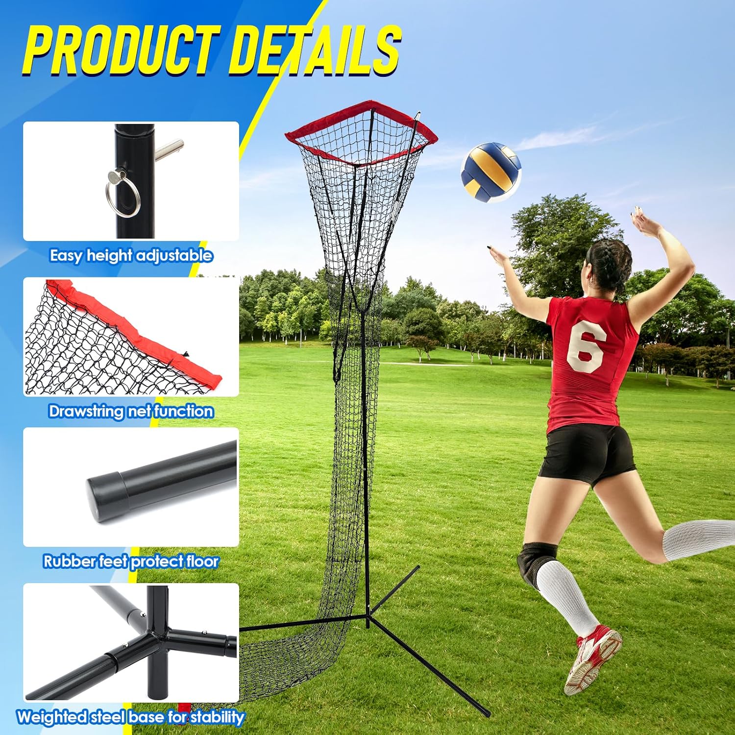 Volleyball Setter Trainer Net, Adjustable Height Volleyball Setter Training Equipment Great for Indoor and Outdoor Practice, Volleyball Rebounder Ideal for Serving, Spiking, Setting-2