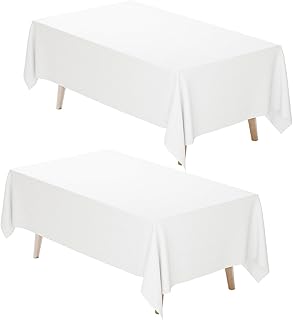 Fixwal White Tablecloth Rectangle 60 x 102 Inch, 2 Pack 6ft Polyester Fabric Table Cloths Rectangular Table Covers for Party, Banquet, Dining, Birthday, Wedding